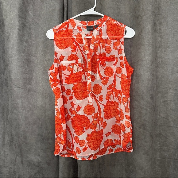 Covington Sleeveless Blouse Burnt Orange Floral Sheer Fall Aesthetic M Petite - Picture 4 of 10